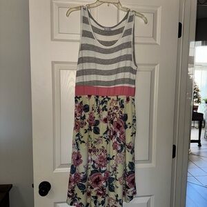 Striped and Floral Sleeveless Dress